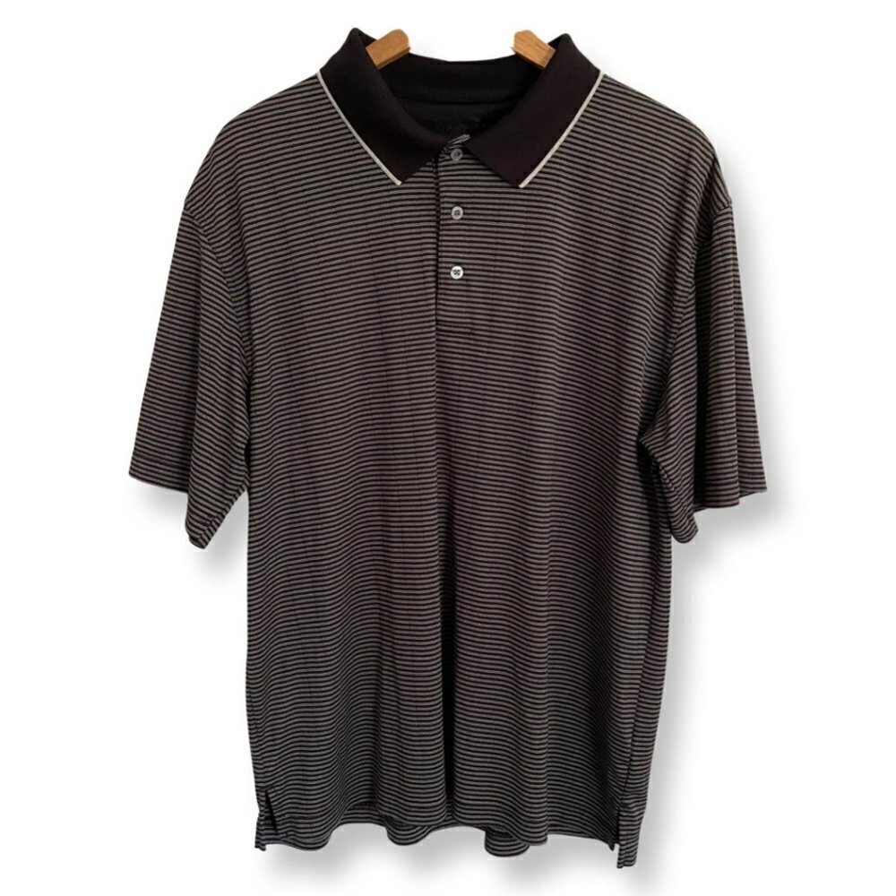Champions Tour Golf Shirt Men’s Size XL Polo Black & White Striped Short Sleeve